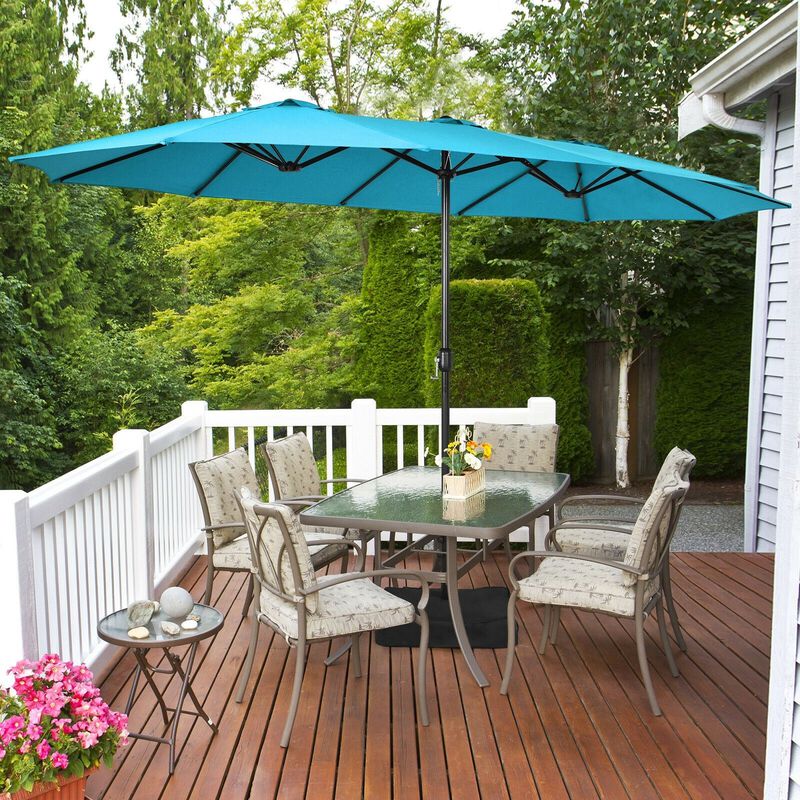15 twin patio umbrella AreShark 15FT Outdoor with Crank, Large Rectangular Market Umbrella, Double-Sided Outdoor Umbrellas with Cross Base & Sandbag for Porch, Lawn, Pool, Backyard, Navy : Patio, Lawn & Garden When not in use NEWBULIG 15ft Double-Sided Patio Umbrella,