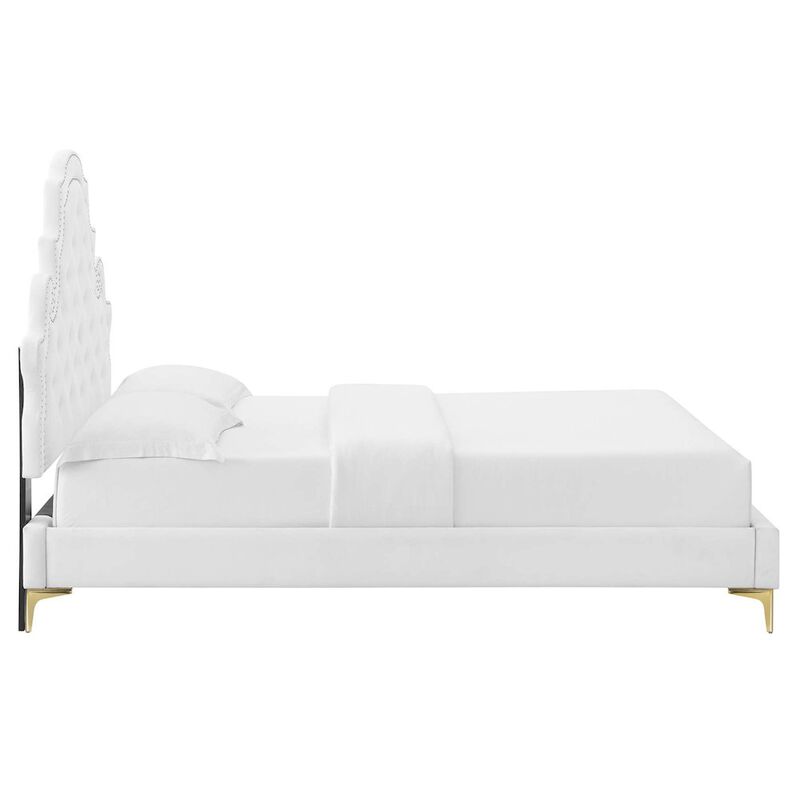 Modway Gwyneth Tufted Performance Velvet Twin Platform Bed in White with Gold Metal Legs image number 5