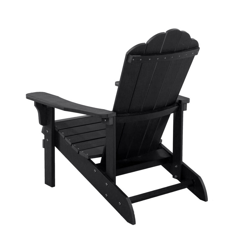 Outdoor Plastic Wood Adirondack Chair, Patio Chair for Deck, Backyards, Lawns, Poolside, and Beaches, Weather Resistant, Black