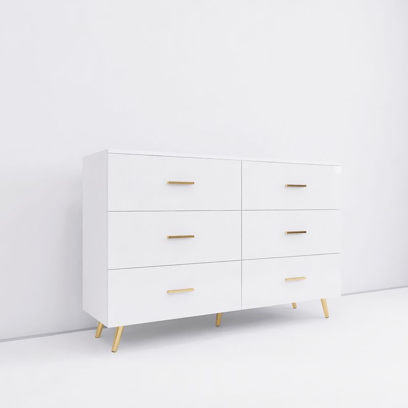 Streamdale White 6-Drawer Chest with Golden Accents