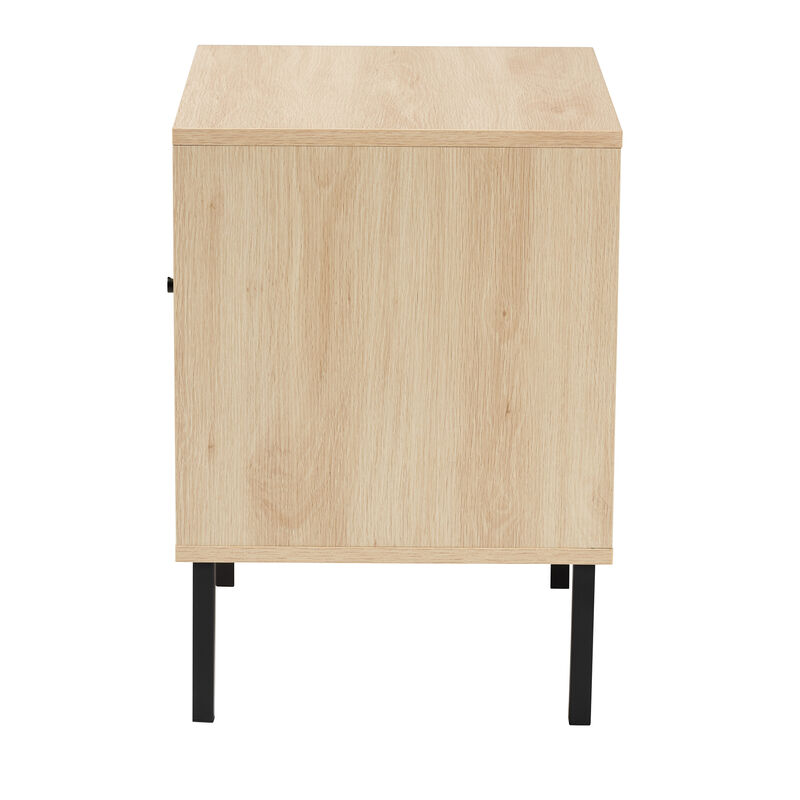 Baxton Studio Caterina Natural Brown Finished Wood and Natural Rattan 1 Door End Table image number 4