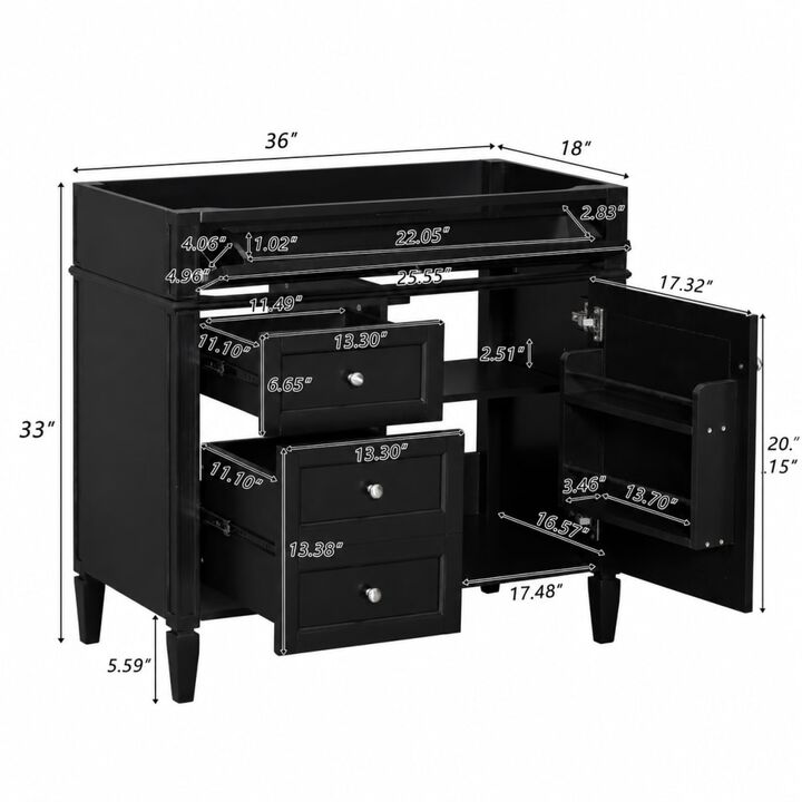 ELEMENT ACE 36 Inch Bathroom Vanity Without Top Sink, Freestanding Bathroom Storage Cabinet with 2 Drawers, Tip-Out Drawer, Adjustable Shelf and Solid Wood Frame