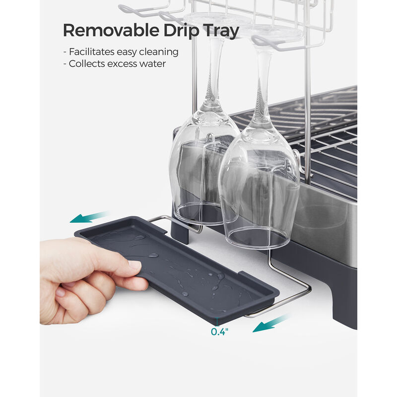 2-Tier Dish Rack with Draining Tray Space-Saving Stainless Steel Design image number 8