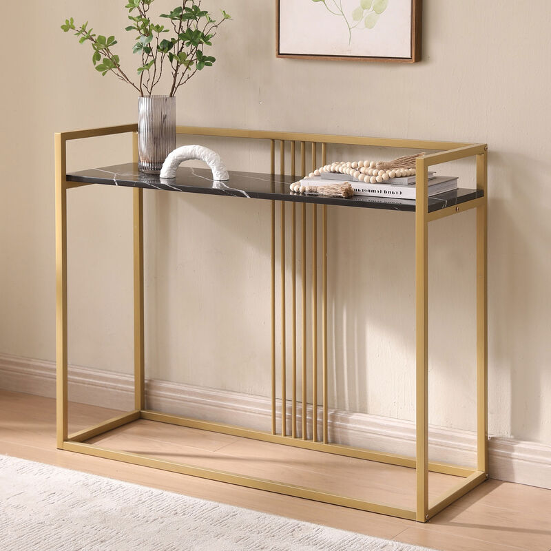 Kings Brand Furniture Modern Sofa Console Table with Faux Marble Storage Shelf & Gold Metal Frame for Hallway, Bedroom, Living Room, Foyer