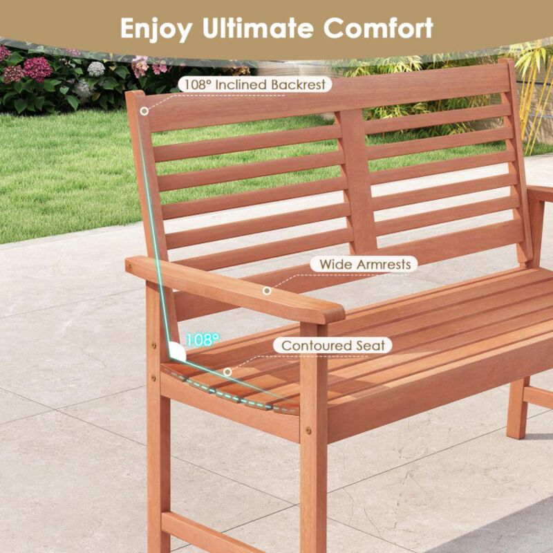 Hivvago Patio Solid Wood Loveseat Outdoor 2-Seat Bench with Inclined Backrest and Slatted Seat