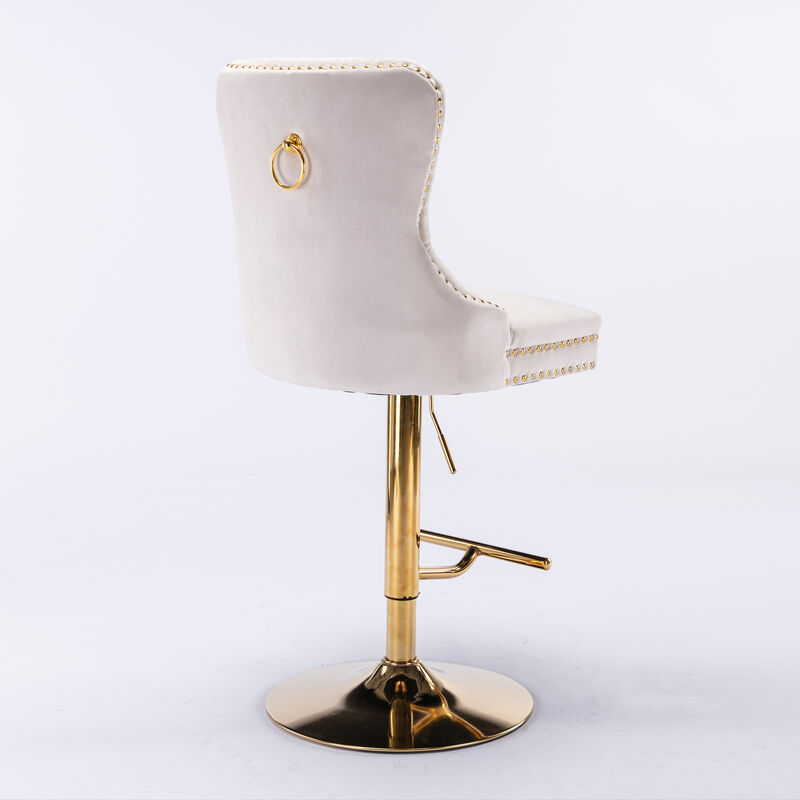 Streamdale Golden Velvet Swivel Barstools with Adjustable Height
