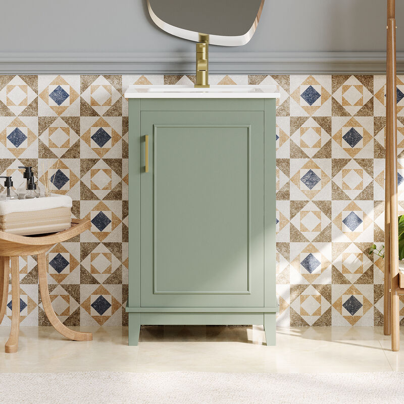 Merax Modern Small Bathroom Vanity Cabinet With Ceramic Basin