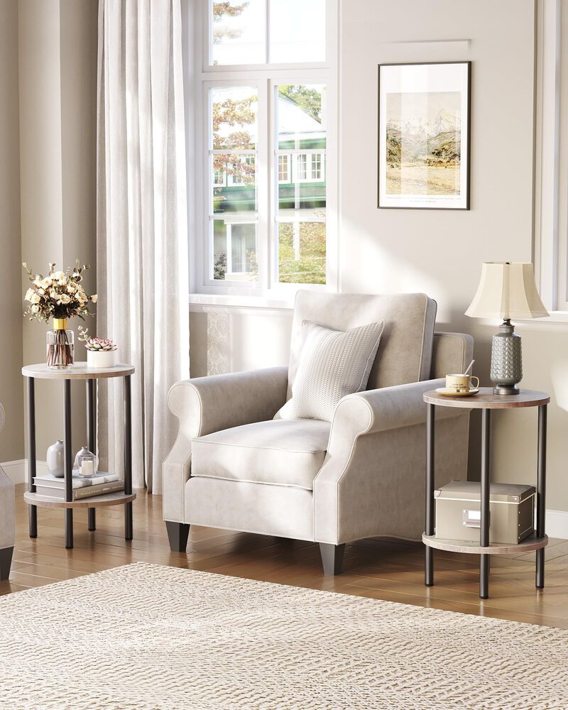 CHOEZON Round Side Table, 2-Tier End Table, Small Round Nightstand with Sturdy Metal Tube, Industrial Coffee Table Round, for Li