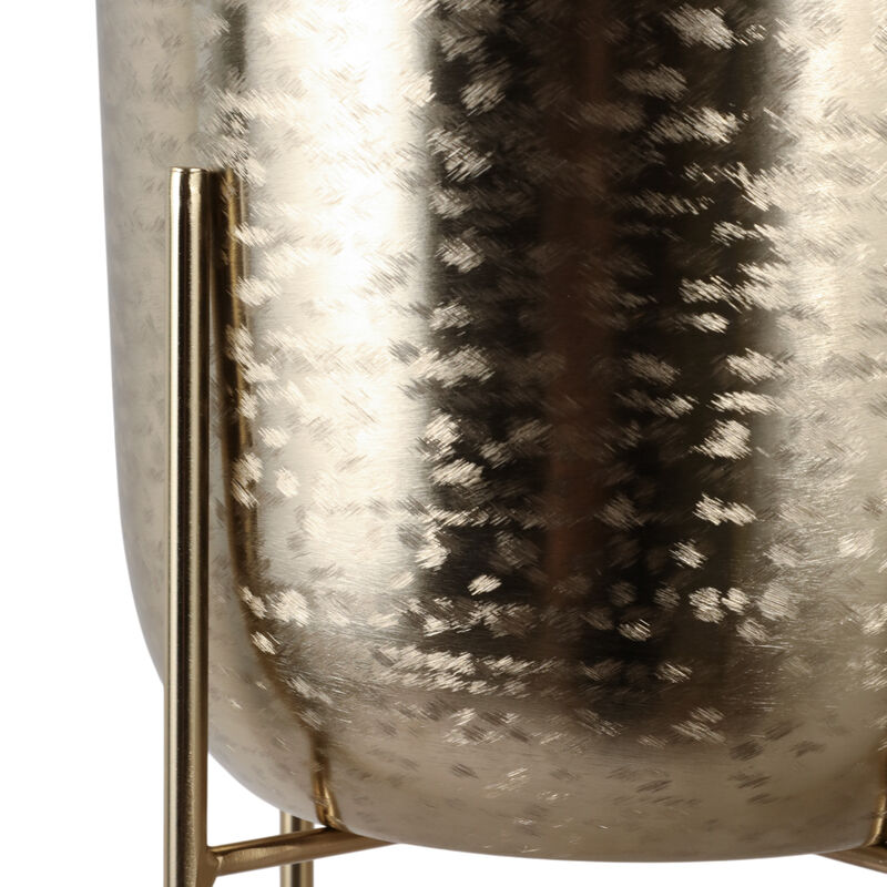 S/3 15/20/27" Etched Metal Planter On Stand, Gold image number 4