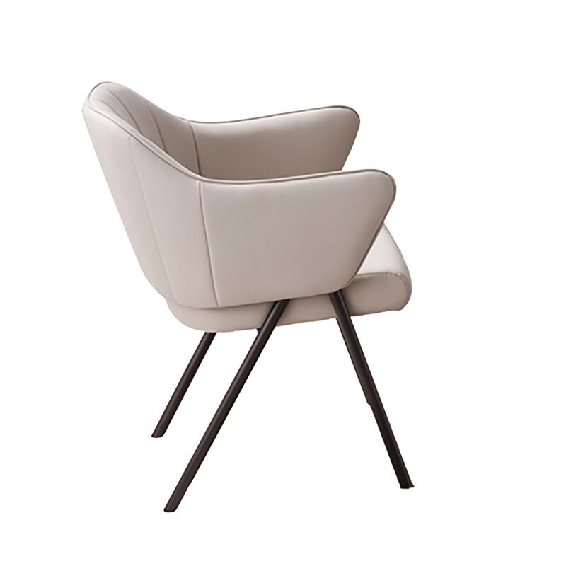 Sem 24 Inch Dining Chair Set of 2, Curved Padded, Tufted Taupe Faux Leather - Benzara