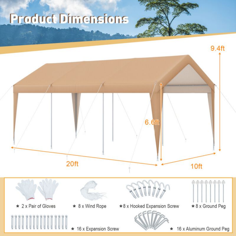10'x20' Heavy Duty Carport with Steel Frame and Detachable Sidewalls image number 3