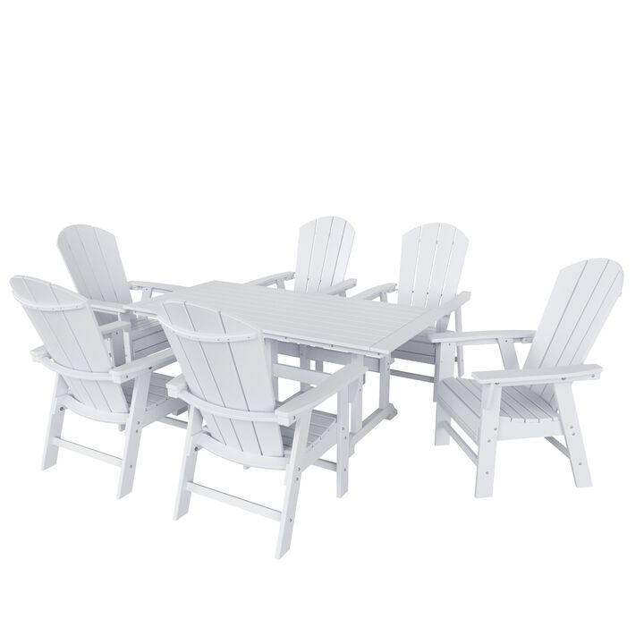 WestinTrends 7 Piece Outdoor Patio Dining Table and Adirondack Armchair Set