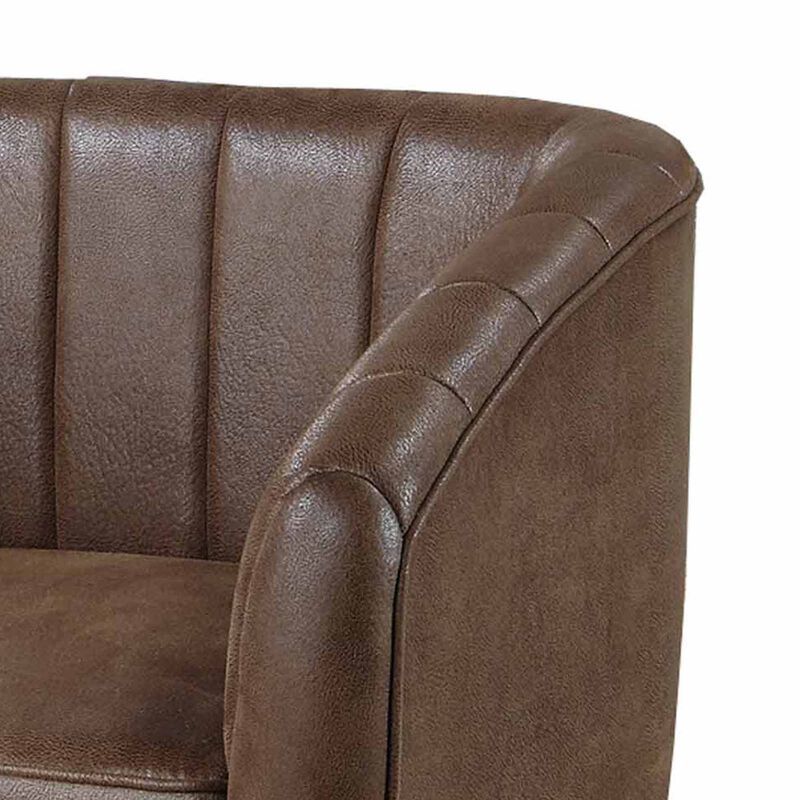 Kate 30 Inch Accent Chair, 360 Swivel Seat, Vegan Faux Leather, Dark Brown-Benzara