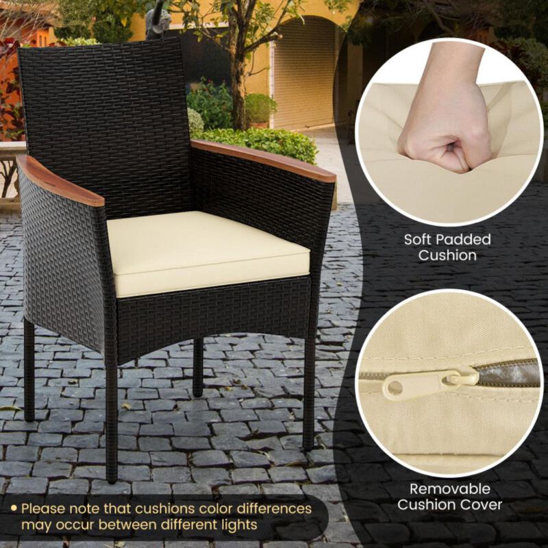 Hivvago 7 Pieces Rattan Patio Dining Set with Stackable Chairs and Umbrella Hole