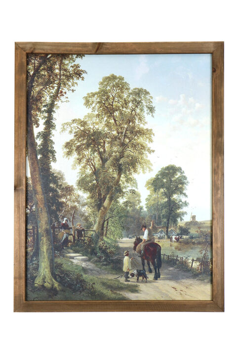 HomeRoots 24" X 19" Green And Brown Horse Trail Landscape Wood Framed Art