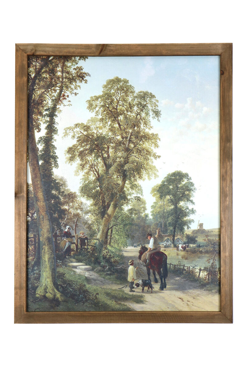 HomeRoots 24" X 19" Green And Brown Horse Trail Landscape Wood Framed Art image number 0