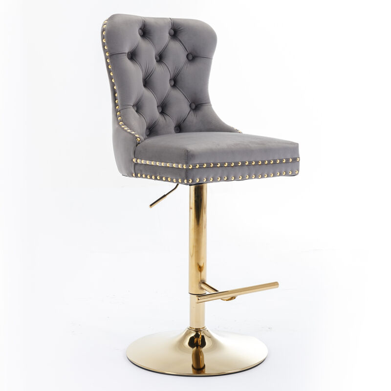 Streamdale Gray Velvet Swivel Bar Stools, Set of 2 image number 0