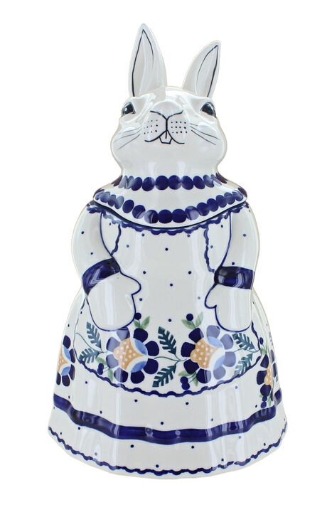 Blue Rose Polish Pottery Halsey Rabbit Cookie Jar