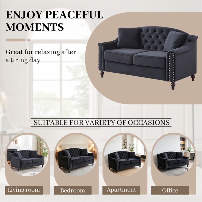 Frak 58.5" Velvet Chesterfield Loveseat image number 4