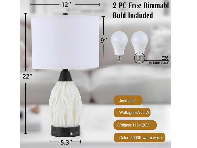22" Touch Table Lamps &ndash; Set of 2, Stepless Dimming, USB Ports