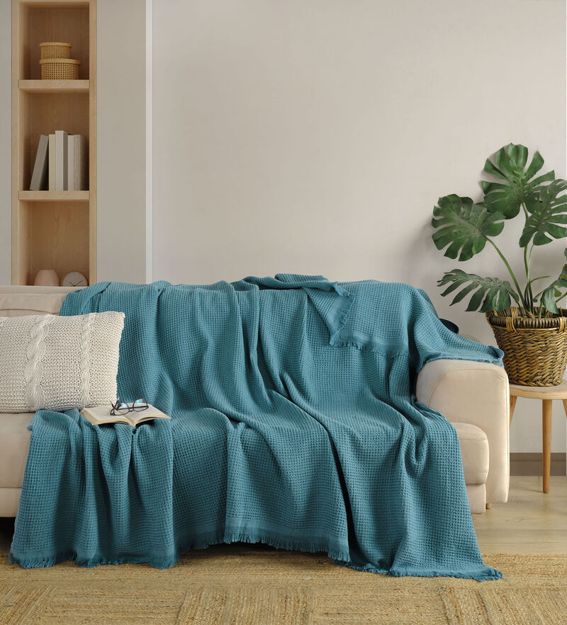 Textile Waffle Plain Cotton Queen Coverlet