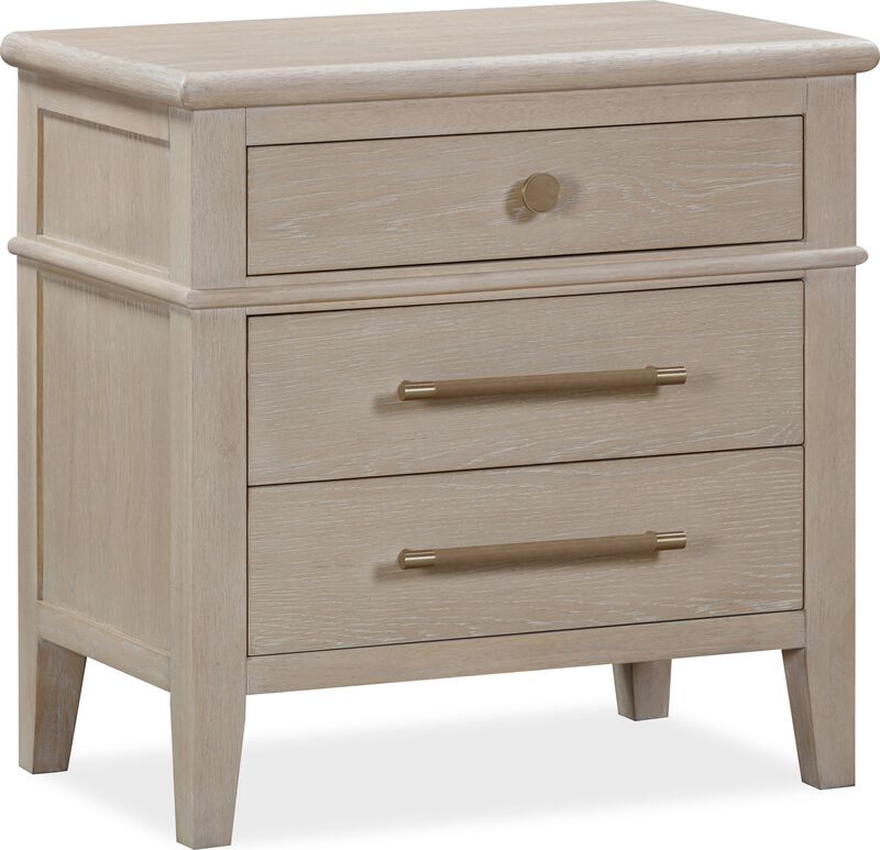 Camden Three Drawer Oak Wood Nightstand in Chai