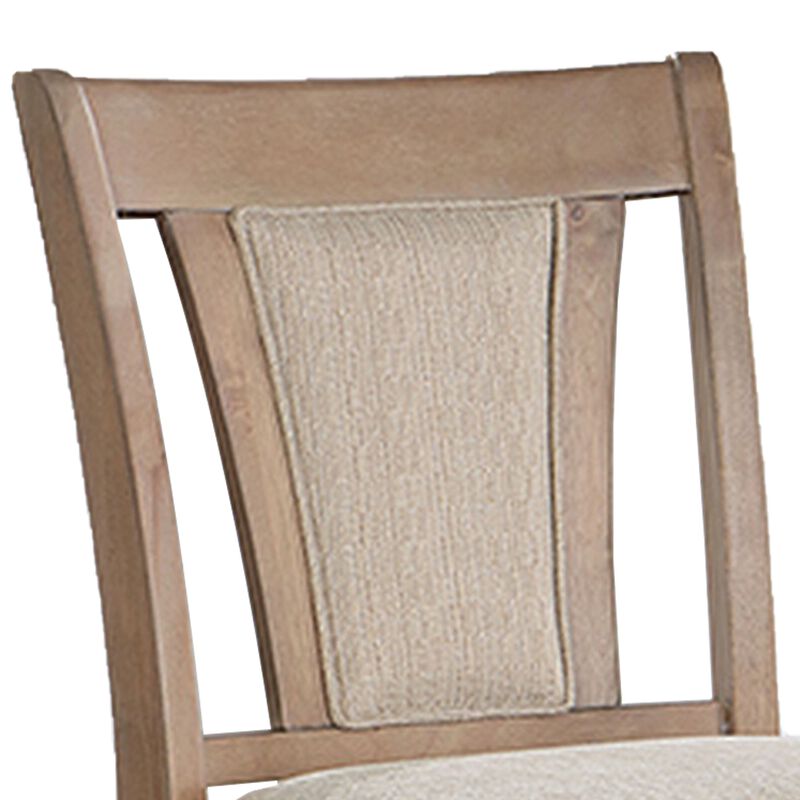 Mana 26 Inch Counter Height Chair, Set of 2, Beige Fabric, Brown Frame - Benzara