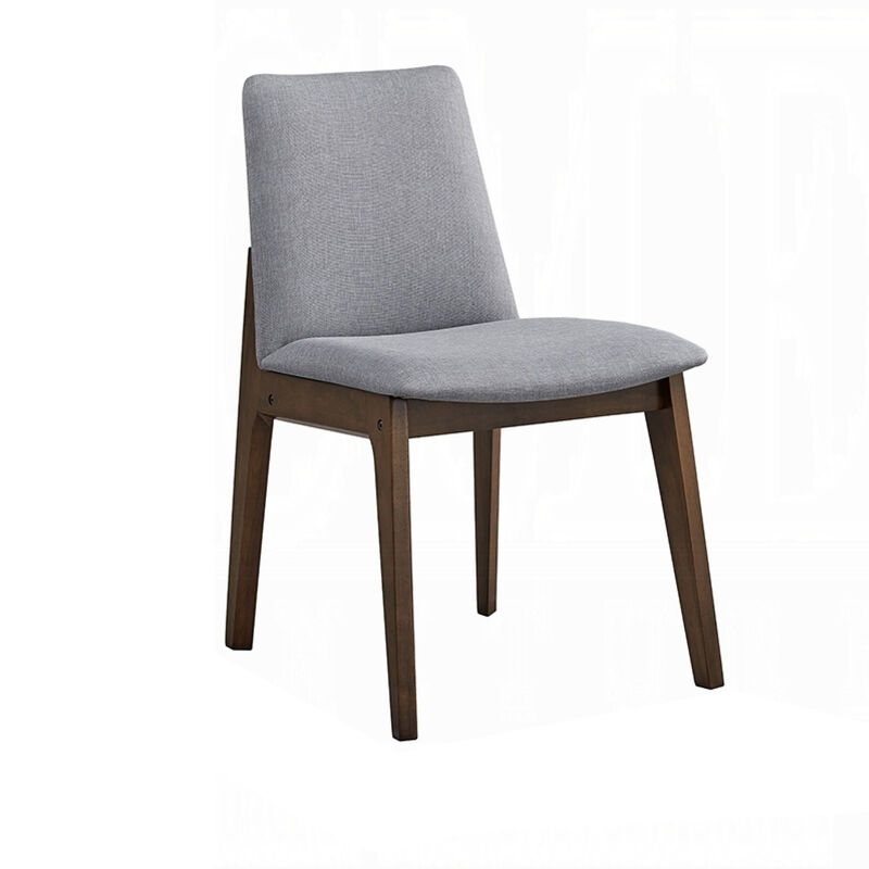Lumy Side Dining Chair Set of 2, Gray Padded Seat and Back, Brown Wood - Benzara
