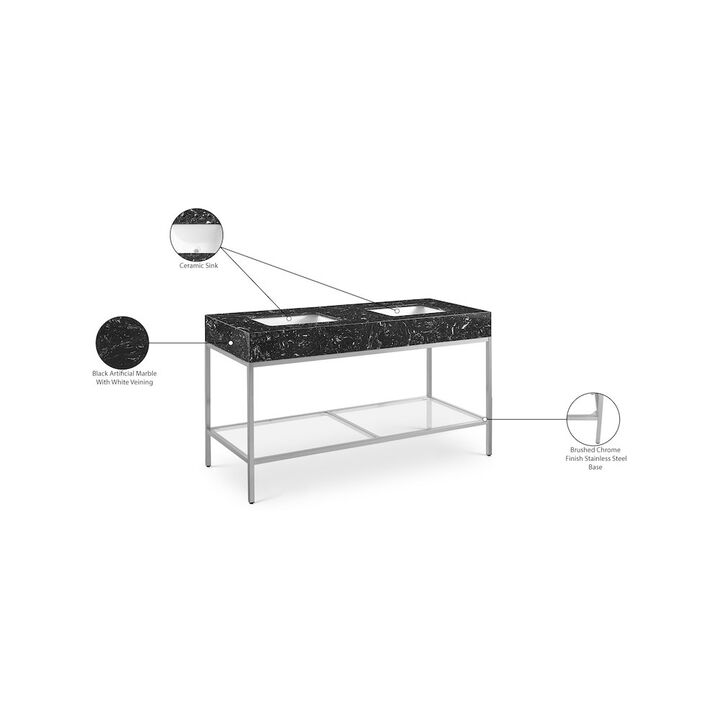 Meridian Furniture Marmo Black Engineered Marble Bathroom Vanity
