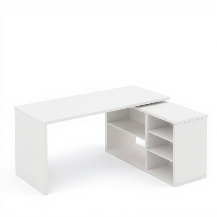Top True Wood L-Shaped Corner Desk with Open Shelves for Home Office