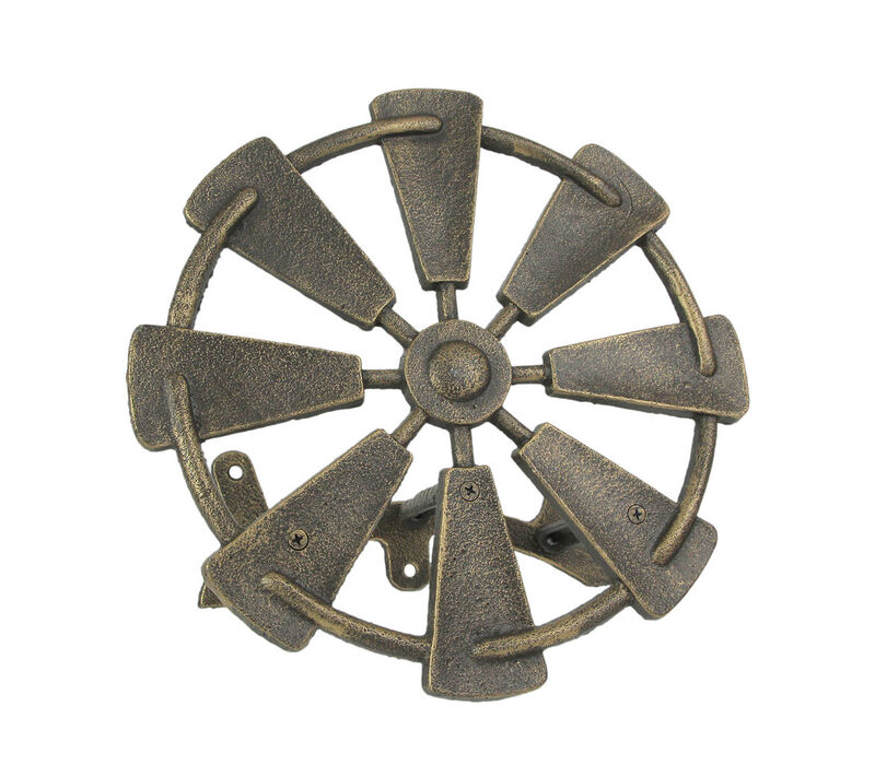 Cast Iron Farmhouse Windmill Wall Mounted Garden Hose Holder Bronze Finish image number 0