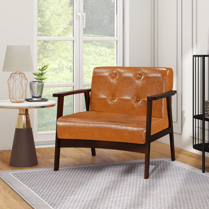 Living Room Accent Chair with Solid Rubber Wood Frame and Comfortable Armrests