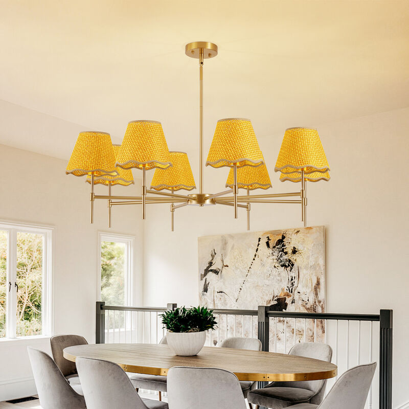 38.6" Adjustable Gold Chandelier &ndash; 8-Light Handwoven Rattan Pendant with E12 Base image number 3