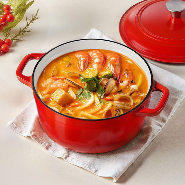 Enameled Cast Iron Dutch Oven with Lid, 6 Quart Cooking Pot for Roasting, Braising & Bread-Red