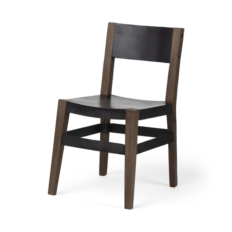 Metal and Wood Open Back Dining Chair, Industrial Style Side Chair for Kitchen