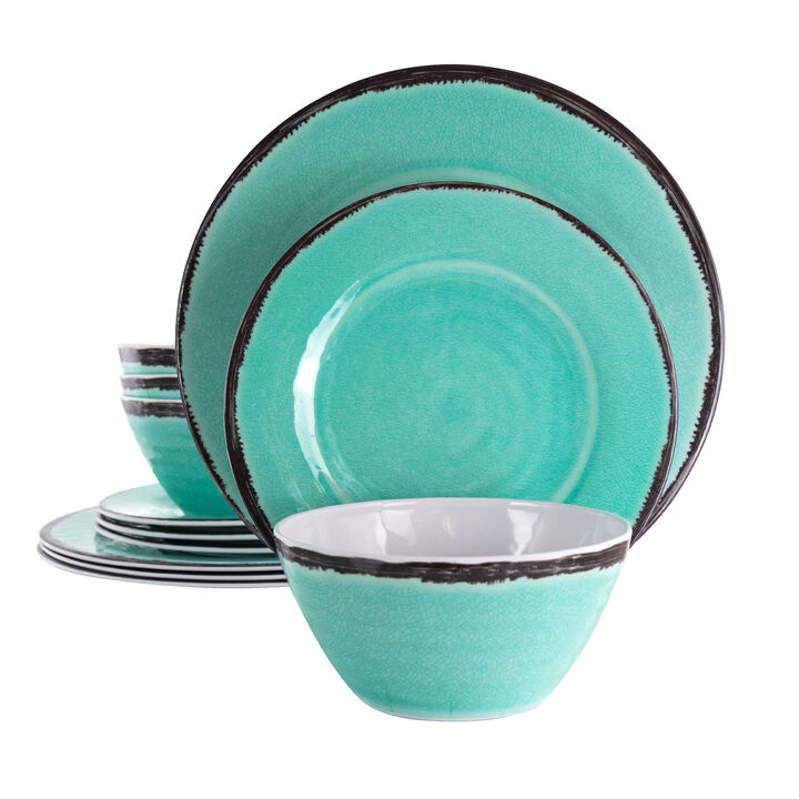 Elama Azul Banquet 12 Piece Lightweight Melamine Dinnerware Set in Turquoise