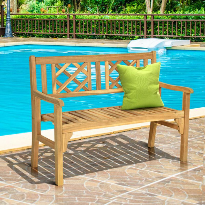Hivvago Patio Foldable Bench with Curved Backrest and Armrest