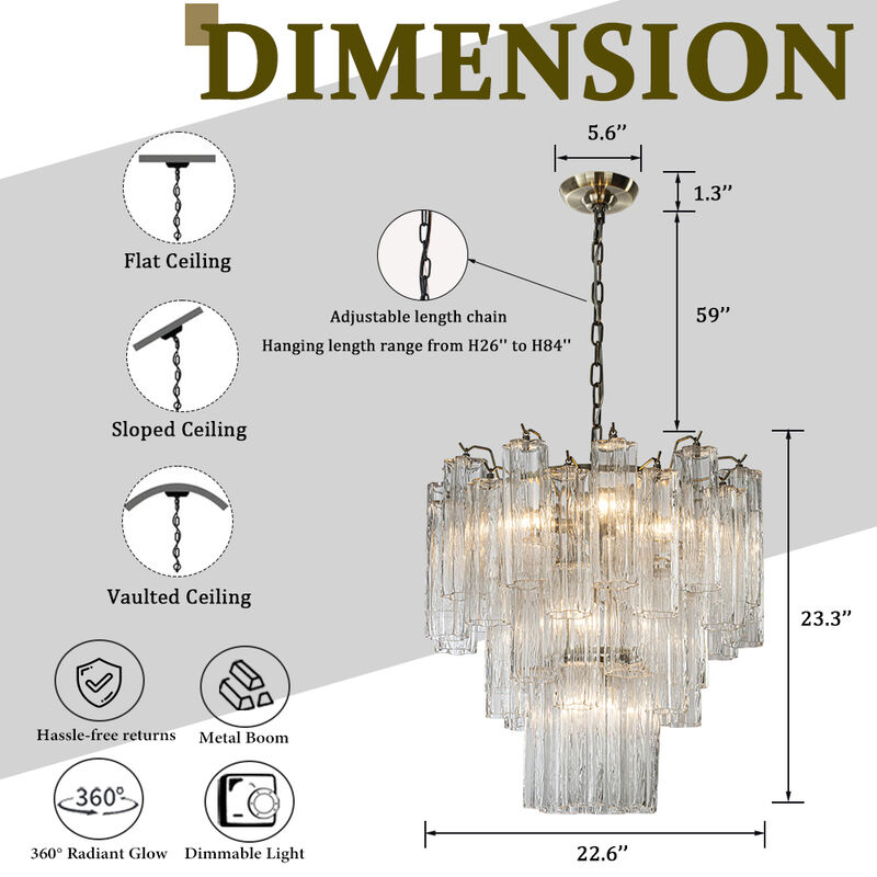 23'' Mid Century Modern Flower Glass Chandelier in Aged Bronze Elegant Vintage Glam Tiered Pendant Light for Dining Room or Wedding Venue image number 5