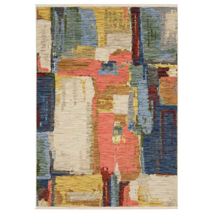 HomeRoots Abstract Area Rug With Fringe