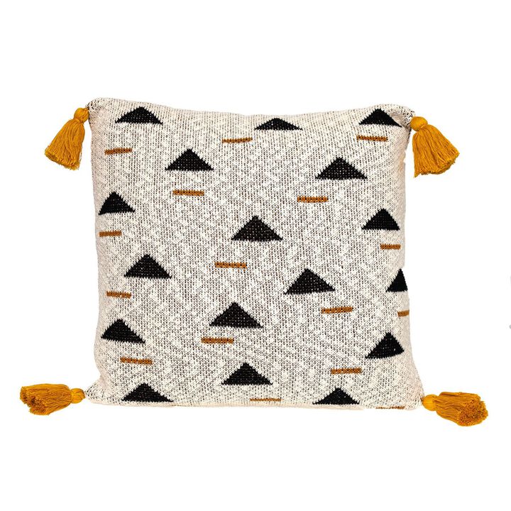 20" Beige and Black Knitted Pattern Square Throw Pillow