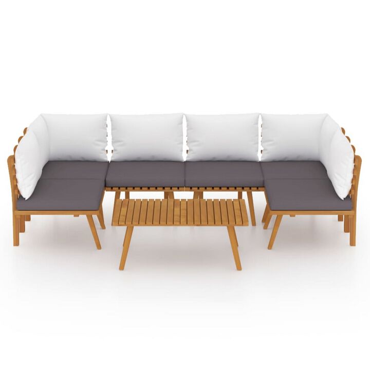Roma 7pc Modular Outdoor Sofa and Table Set, Solid Wood, Gray White - Benzara
