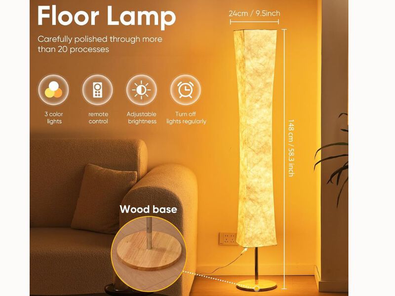 Soft Light Floor Lamp – 58" Tall, Tyvek Shade, Remote-Controlled, 3-Color LED