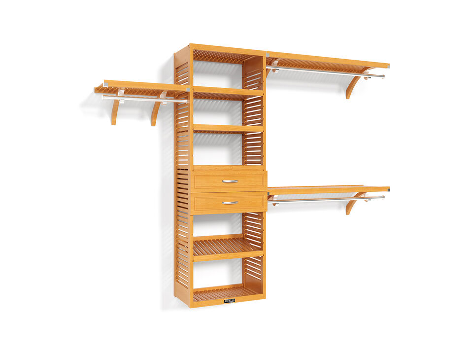 Solid Wood Walk-In Closet Organizer with 2 Drawers