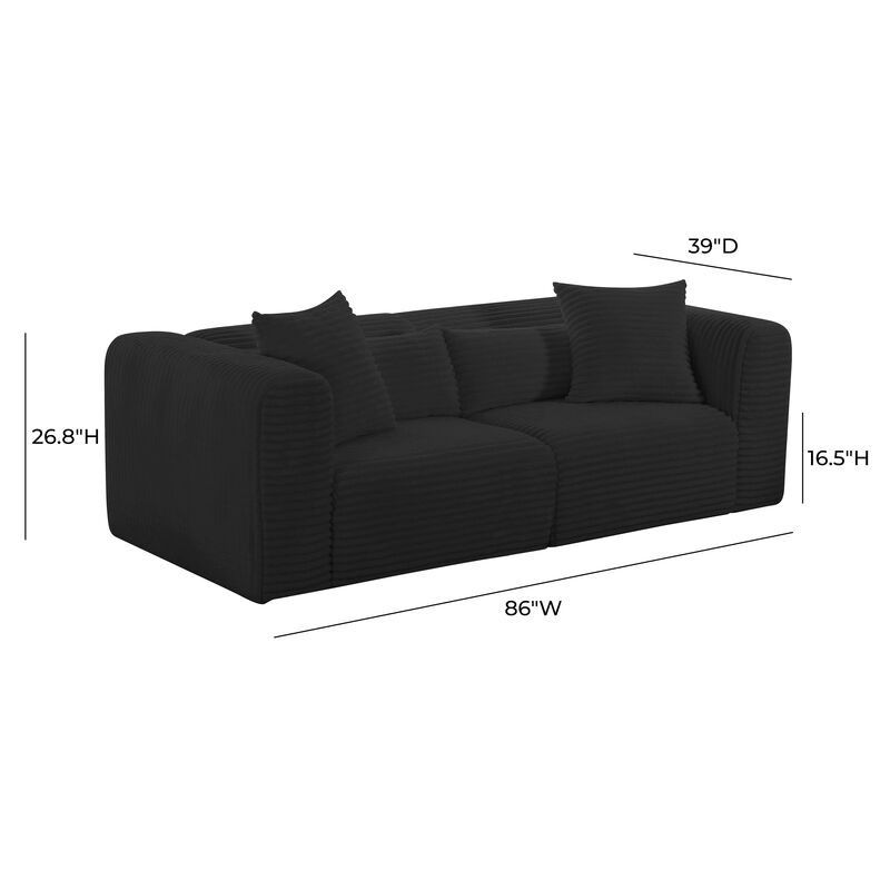 Tarra Fluffy Oversized Black Corduroy Modular Loveseat image number 3