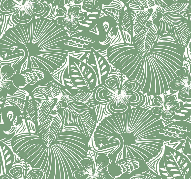 Idalia Green Floral Flamingo Wallpaper