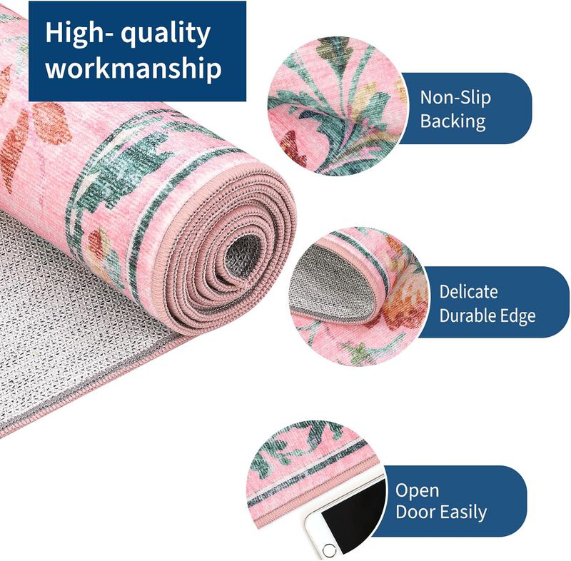 Modern Washable Folding Floral Print Rug, Soft Washable Non - Slip Backing for Living Room Bedroom image number 3