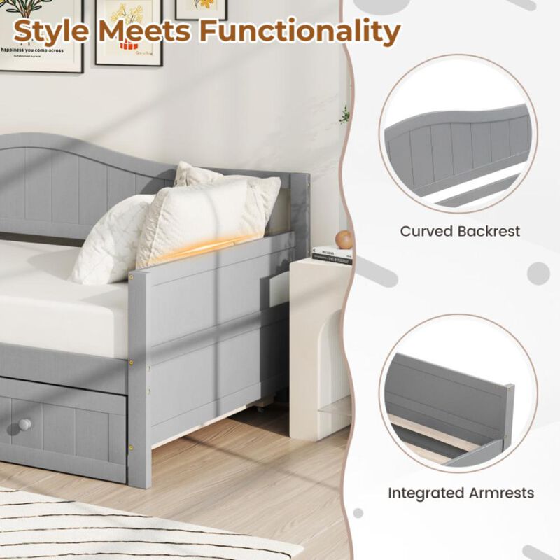 Hivvago Twin Size Daybed with Trundle and Slats Support on Wheels