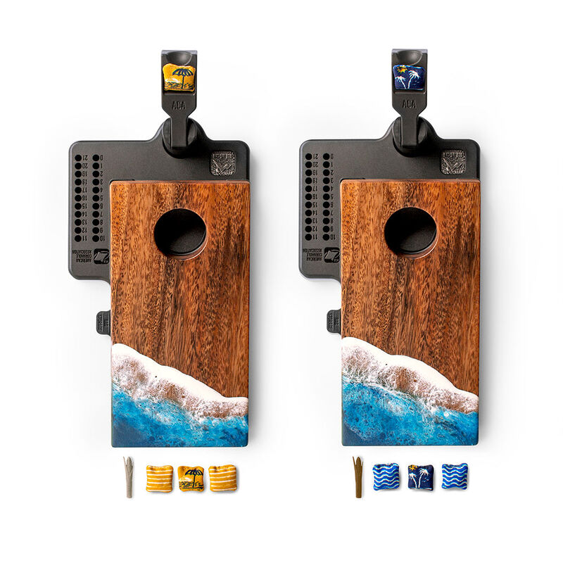 The Beach Epoxy Resin Mahogany Pathfinder Art Mini Tabletop Cornhole Game image number 0