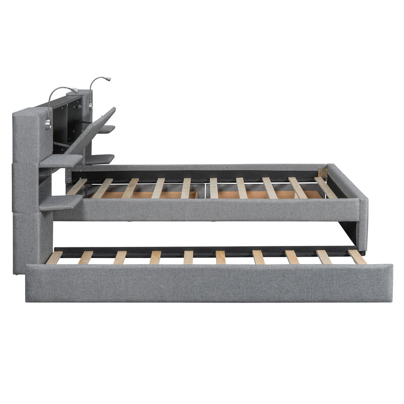 Merax Upholstered Platform Bed with Reading Lights