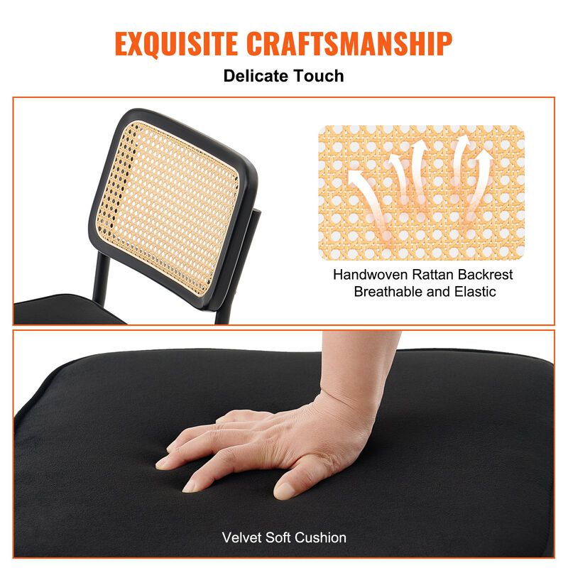 Set of 2 Rattan Dining Chairs Mid Century Modern Velvet Upholstered Accent Chairs